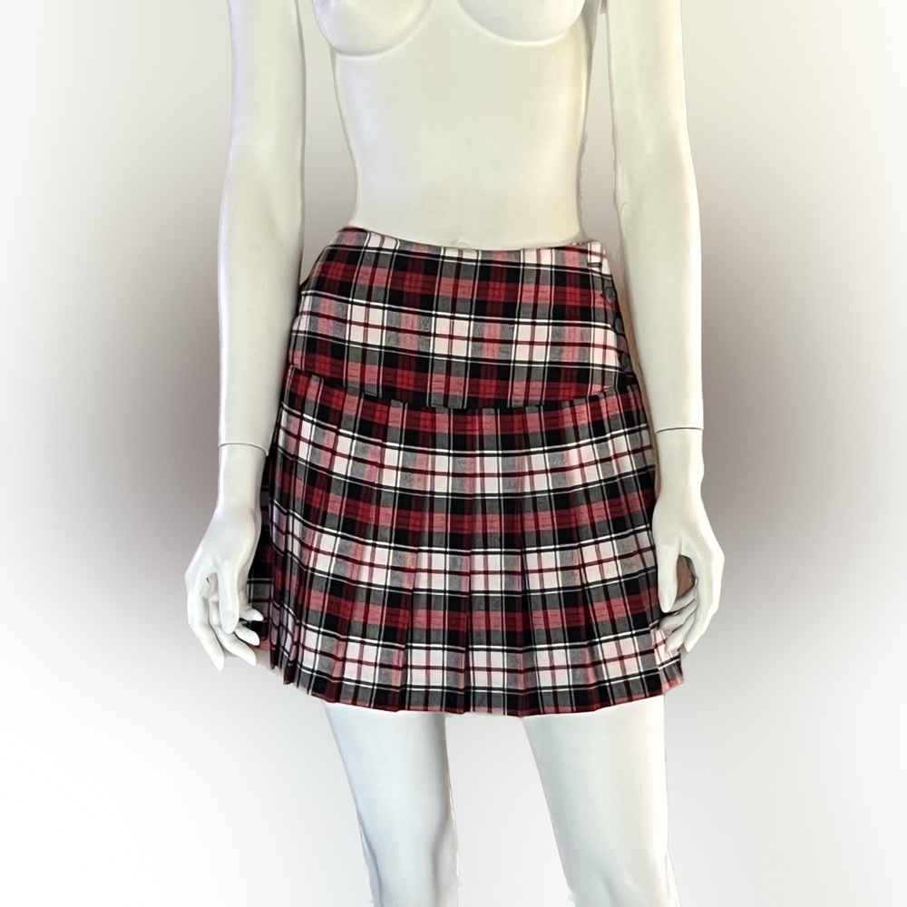 Express Vintage red pleated plaid mini skirt Size 3/4 or XS - Y2K Punk Academia